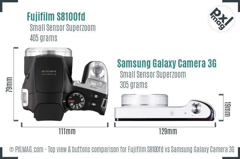 Fujifilm S8100fd vs Samsung Galaxy Camera 3G top view buttons comparison