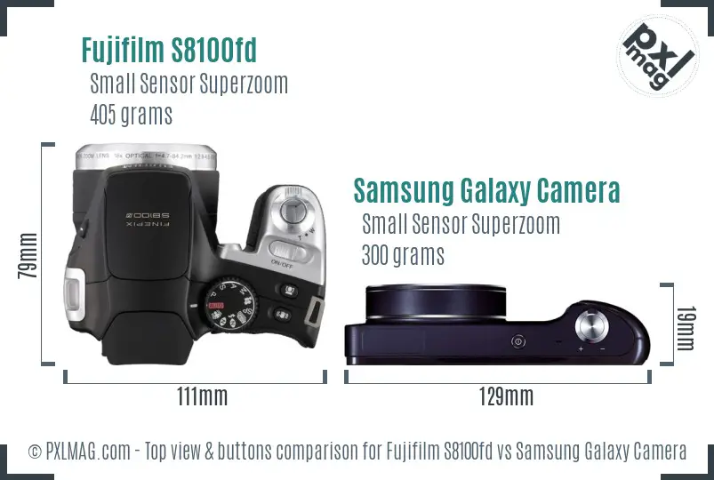 Fujifilm S8100fd vs Samsung Galaxy Camera top view buttons comparison