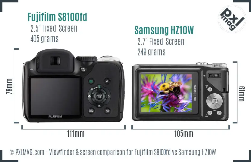 Fujifilm S8100fd vs Samsung HZ10W Screen and Viewfinder comparison