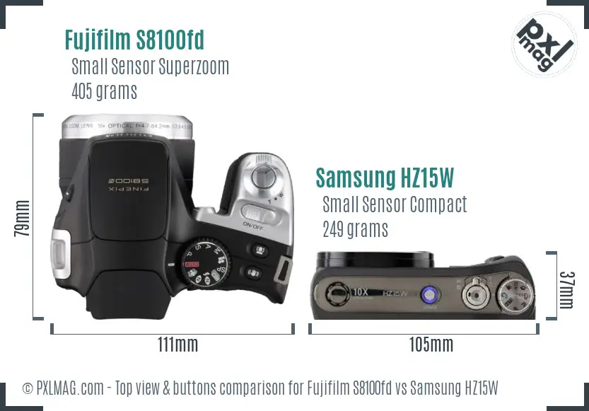 Fujifilm S8100fd vs Samsung HZ15W top view buttons comparison