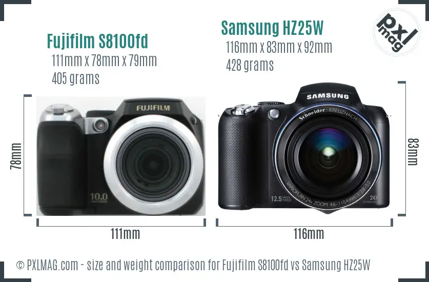 Fujifilm S8100fd vs Samsung HZ25W size comparison Fujifilm S8100fd vs Samsung HZ25W size comparison