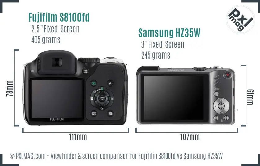 Fujifilm S8100fd vs Samsung HZ35W Screen and Viewfinder comparison