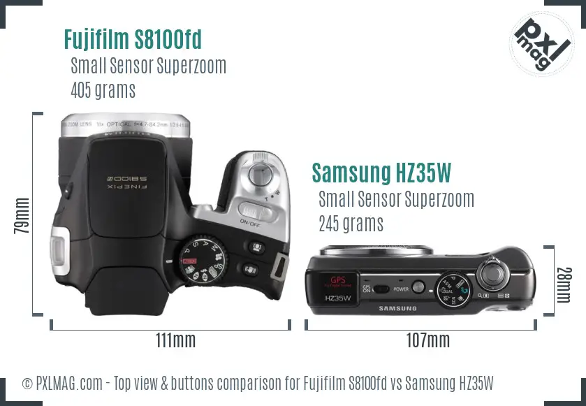 Fujifilm S8100fd vs Samsung HZ35W top view buttons comparison