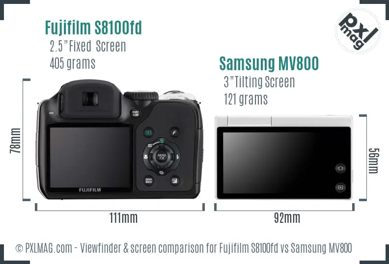 Fujifilm S8100fd vs Samsung MV800 Screen and Viewfinder comparison