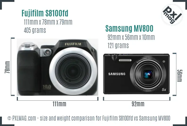 Fujifilm S8100fd vs Samsung MV800 size comparison
