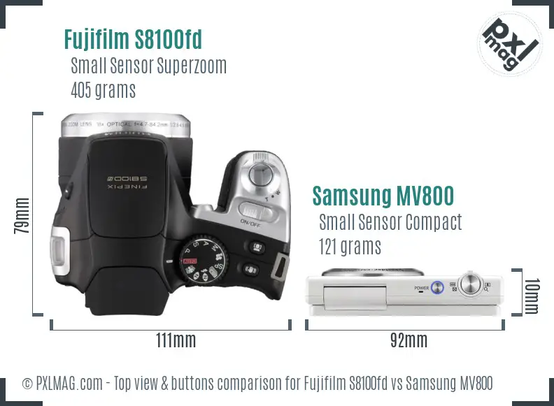 Fujifilm S8100fd vs Samsung MV800 top view buttons comparison