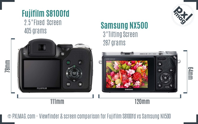Fujifilm S8100fd vs Samsung NX500 Screen and Viewfinder comparison