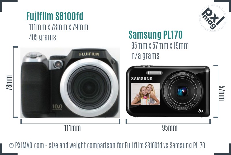 Fujifilm S8100fd vs Samsung PL170 size comparison Fujifilm S8100fd vs Samsung PL170 size comparison