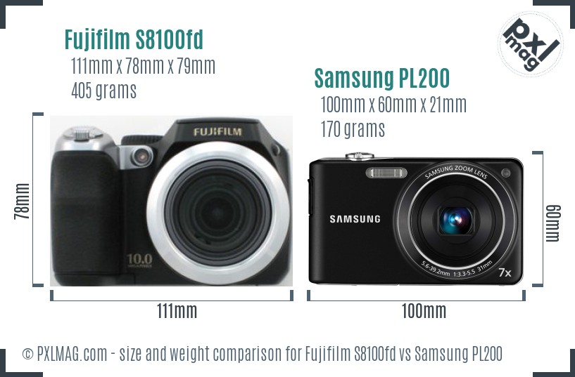 Fujifilm S8100fd vs Samsung PL200 size comparison Fujifilm S8100fd vs Samsung PL200 size comparison