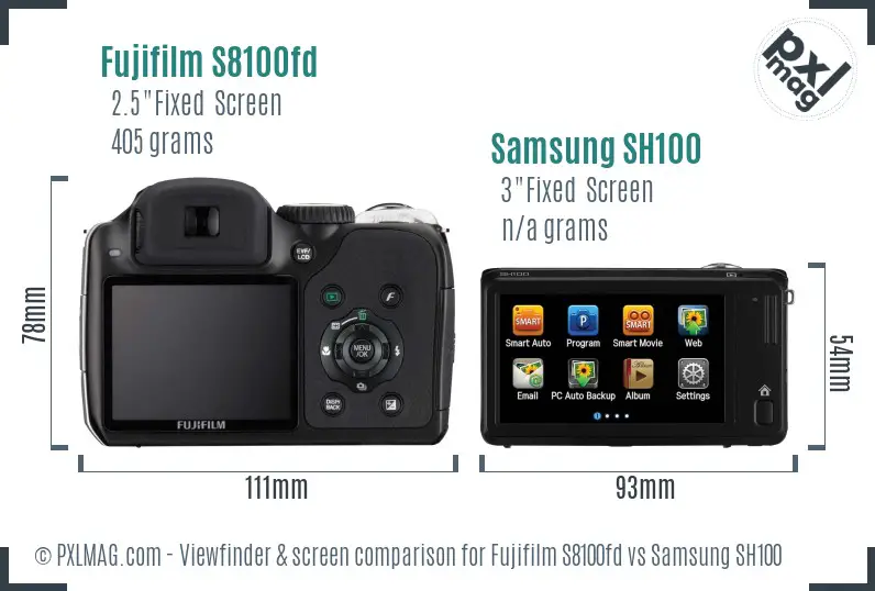 Fujifilm S8100fd vs Samsung SH100 Screen and Viewfinder comparison