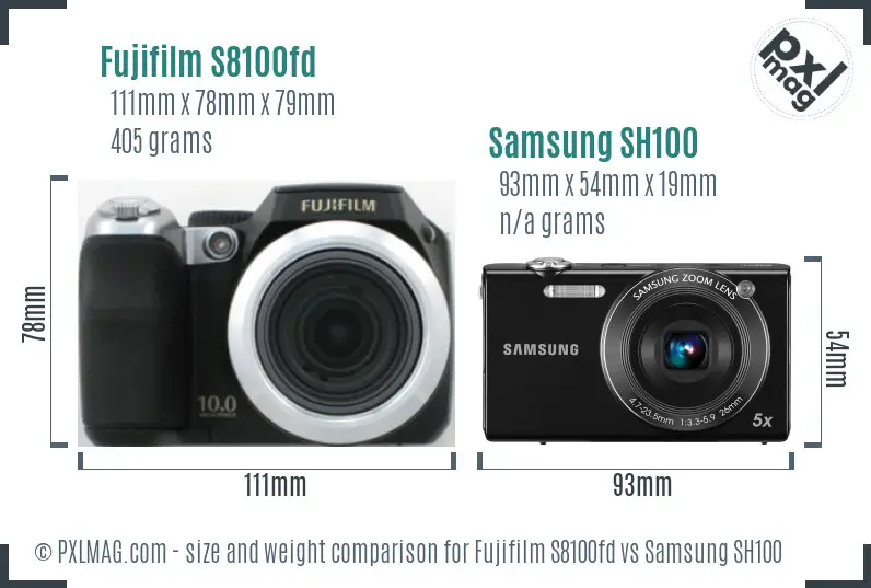 Fujifilm S8100fd vs Samsung SH100 size comparison