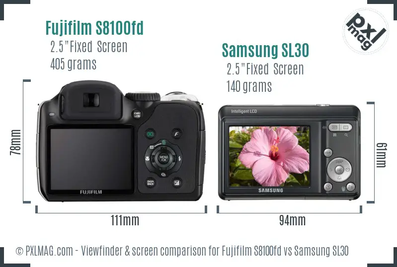 Fujifilm S8100fd vs Samsung SL30 Screen and Viewfinder comparison Fujifilm S8100fd vs Samsung SL30 Screen and Viewfinder comparison