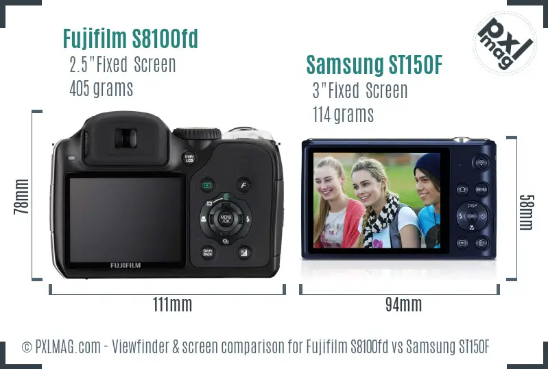 Fujifilm S8100fd vs Samsung ST150F Screen and Viewfinder comparison