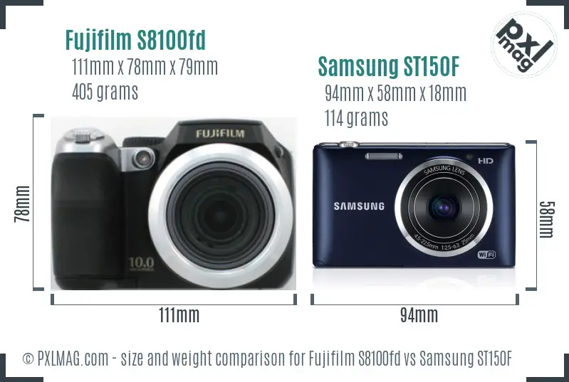 Fujifilm S8100fd vs Samsung ST150F size comparison