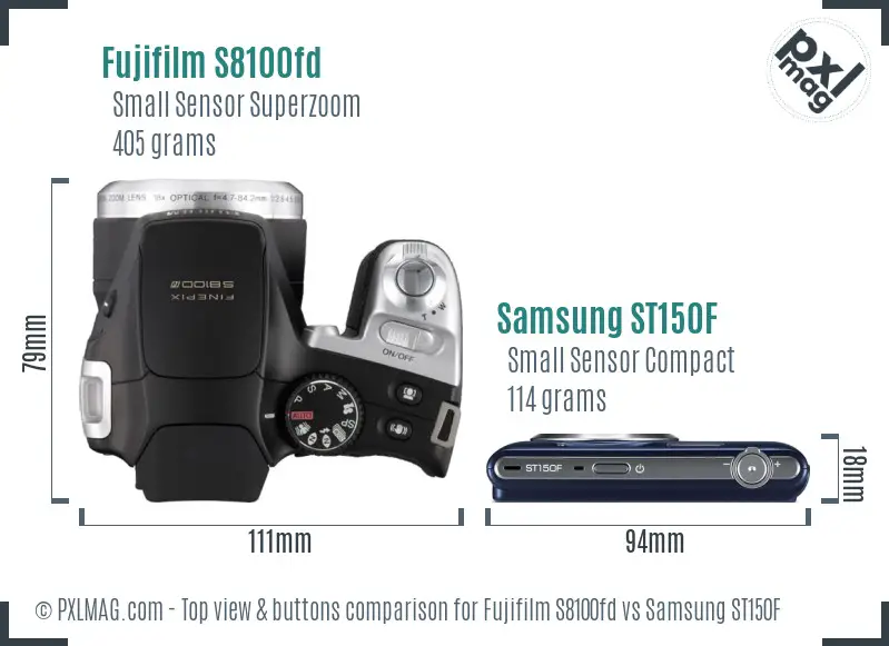 Fujifilm S8100fd vs Samsung ST150F top view buttons comparison