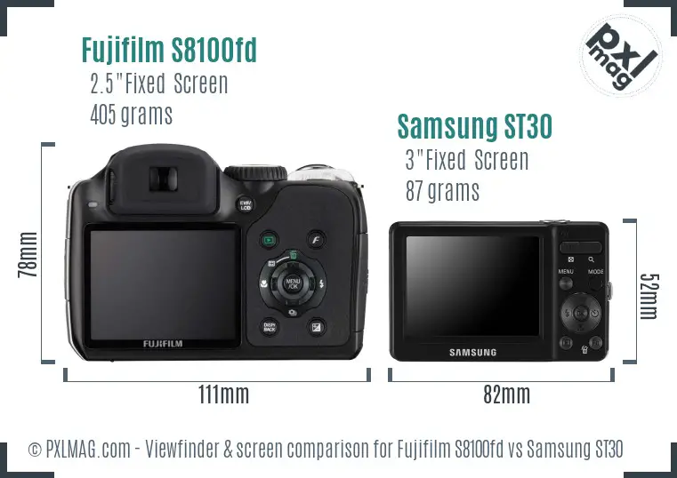Fujifilm S8100fd vs Samsung ST30 Screen and Viewfinder comparison