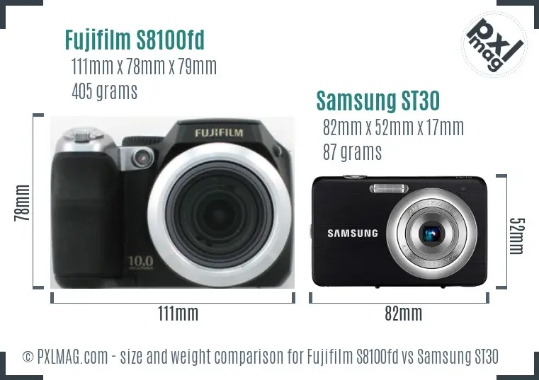 Fujifilm S8100fd vs Samsung ST30 size comparison