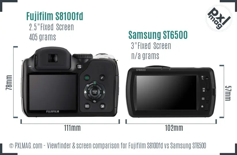 Fujifilm S8100fd vs Samsung ST6500 Screen and Viewfinder comparison