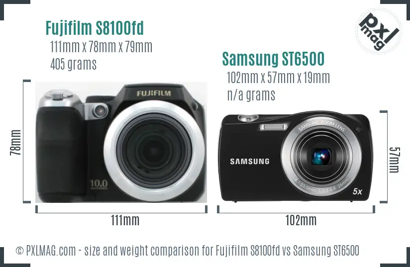 Fujifilm S8100fd vs Samsung ST6500 size comparison