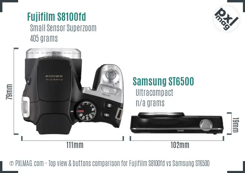 Fujifilm S8100fd vs Samsung ST6500 top view buttons comparison