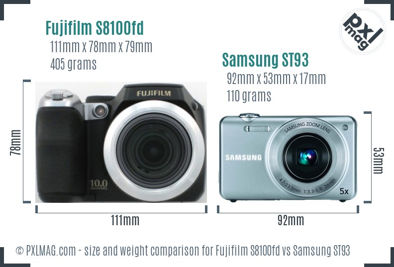 Fujifilm S8100fd vs Samsung ST93 size comparison