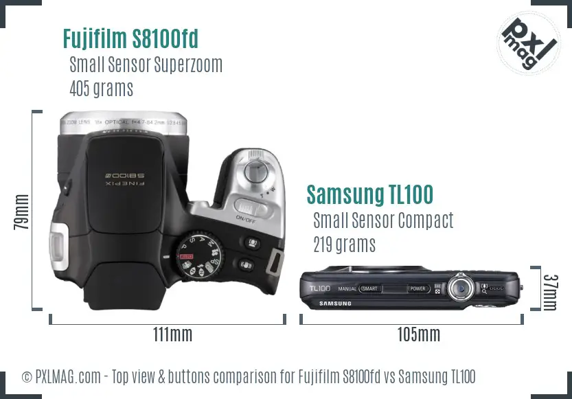 Fujifilm S8100fd vs Samsung TL100 top view buttons comparison