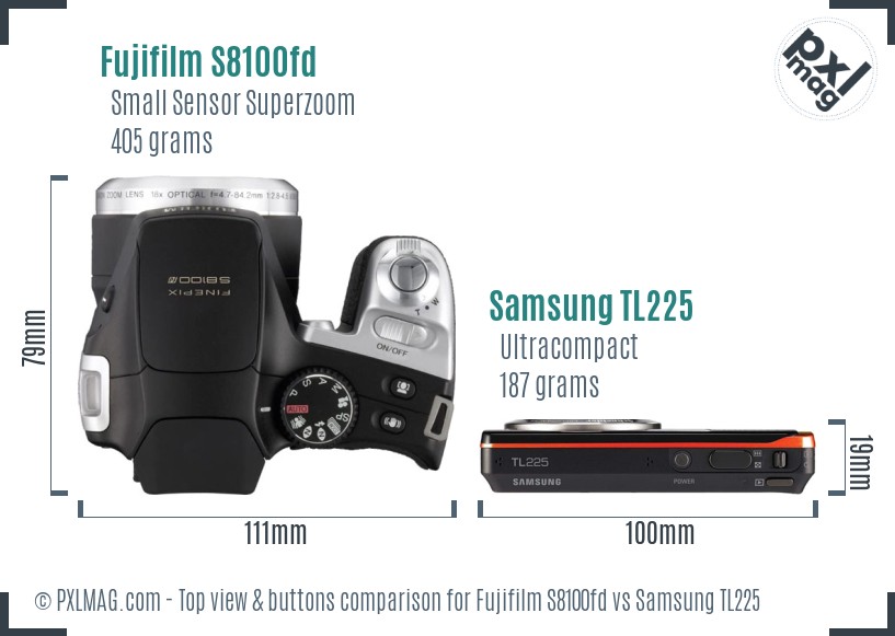 Fujifilm S8100fd vs Samsung TL225 top view buttons comparison