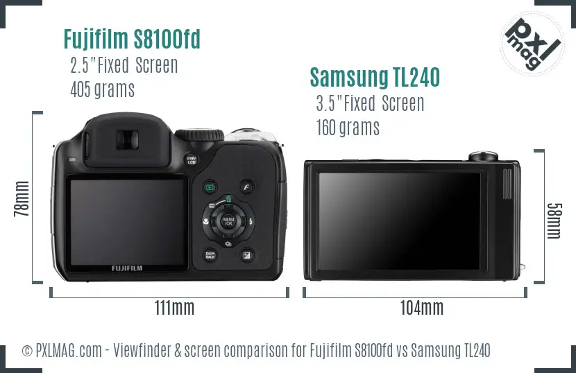 Fujifilm S8100fd vs Samsung TL240 Screen and Viewfinder comparison