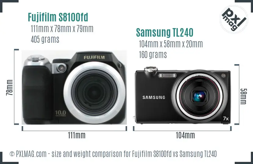 Fujifilm S8100fd vs Samsung TL240 size comparison