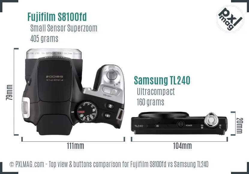 Fujifilm S8100fd vs Samsung TL240 top view buttons comparison