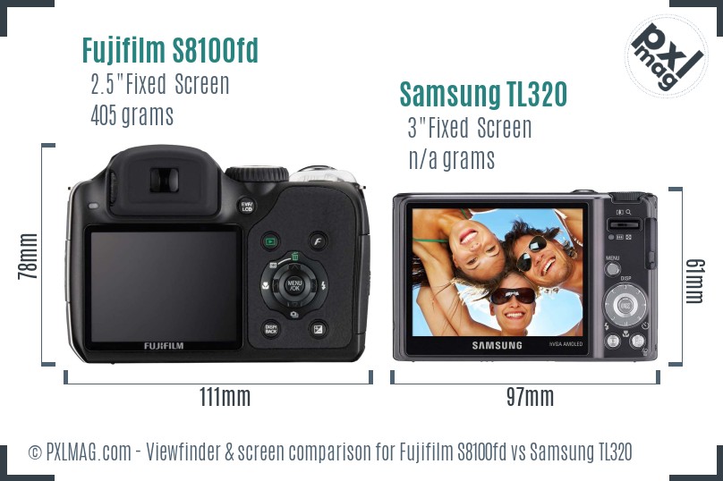 Fujifilm S8100fd vs Samsung TL320 Screen and Viewfinder comparison