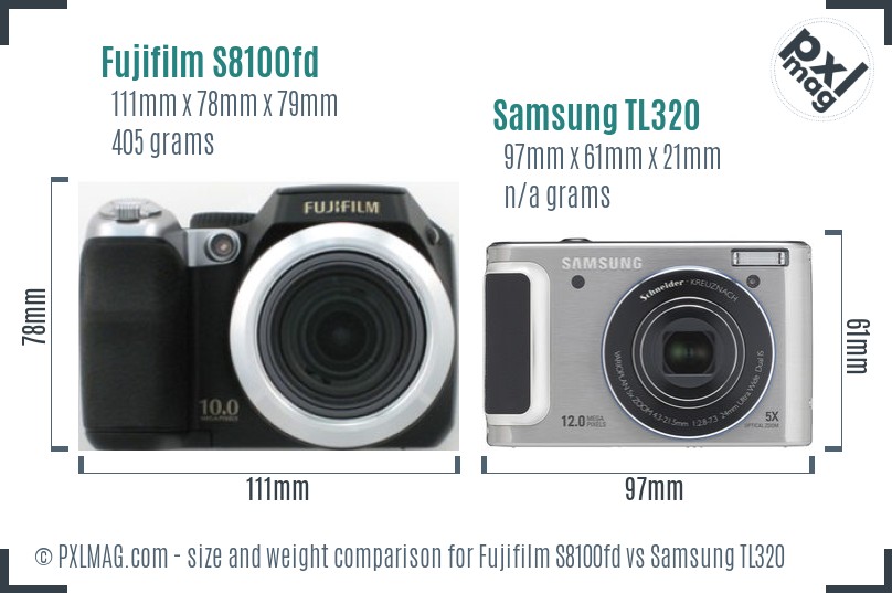 Fujifilm S8100fd vs Samsung TL320 size comparison