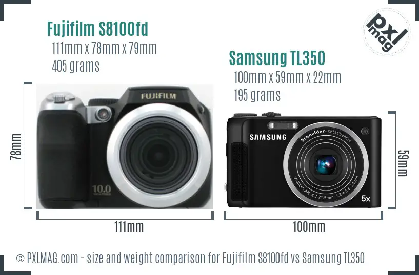 Fujifilm S8100fd vs Samsung TL350 size comparison Fujifilm S8100fd vs Samsung TL350 size comparison