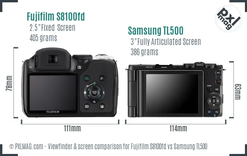 Fujifilm S8100fd vs Samsung TL500 Screen and Viewfinder comparison