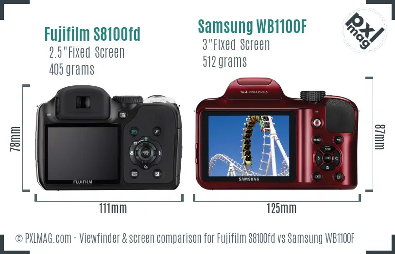 Fujifilm S8100fd vs Samsung WB1100F Screen and Viewfinder comparison