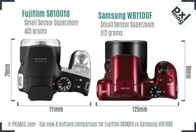 Fujifilm S8100fd vs Samsung WB1100F top view buttons comparison