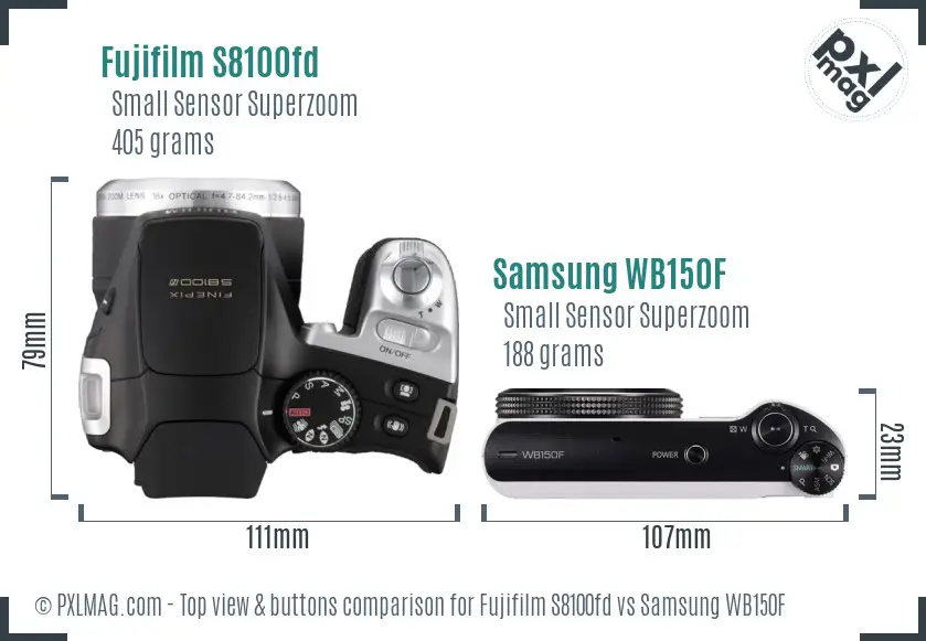 Fujifilm S8100fd vs Samsung WB150F top view buttons comparison