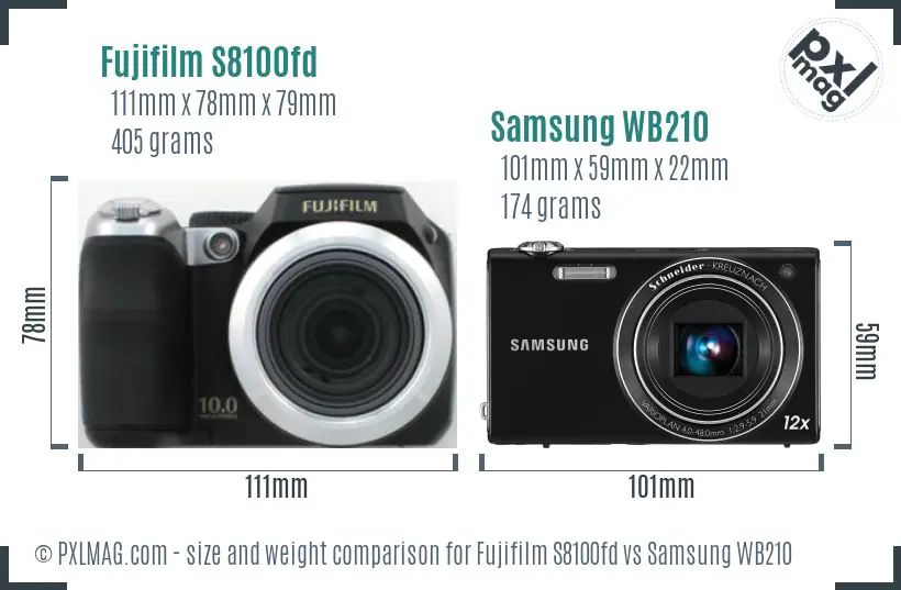 Fujifilm S8100fd vs Samsung WB210 size comparison