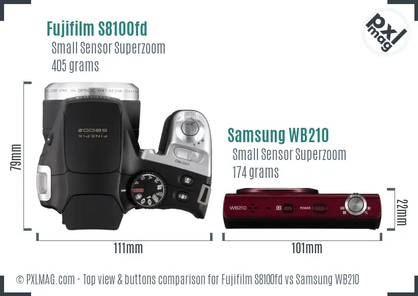 Fujifilm S8100fd vs Samsung WB210 top view buttons comparison