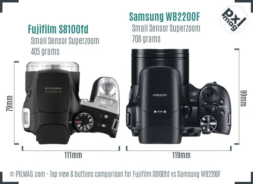 Fujifilm S8100fd vs Samsung WB2200F top view buttons comparison