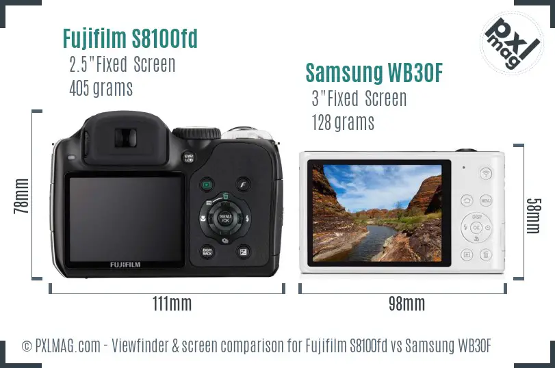 Fujifilm S8100fd vs Samsung WB30F Screen and Viewfinder comparison