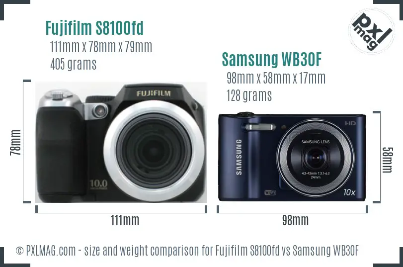 Fujifilm S8100fd vs Samsung WB30F size comparison