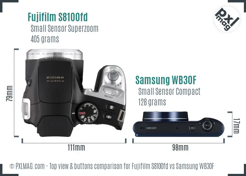 Fujifilm S8100fd vs Samsung WB30F top view buttons comparison