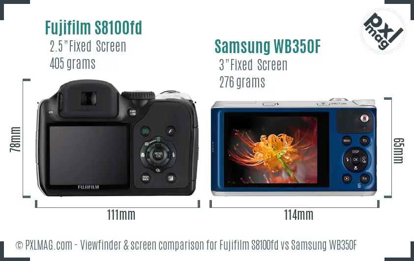 Fujifilm S8100fd vs Samsung WB350F Screen and Viewfinder comparison