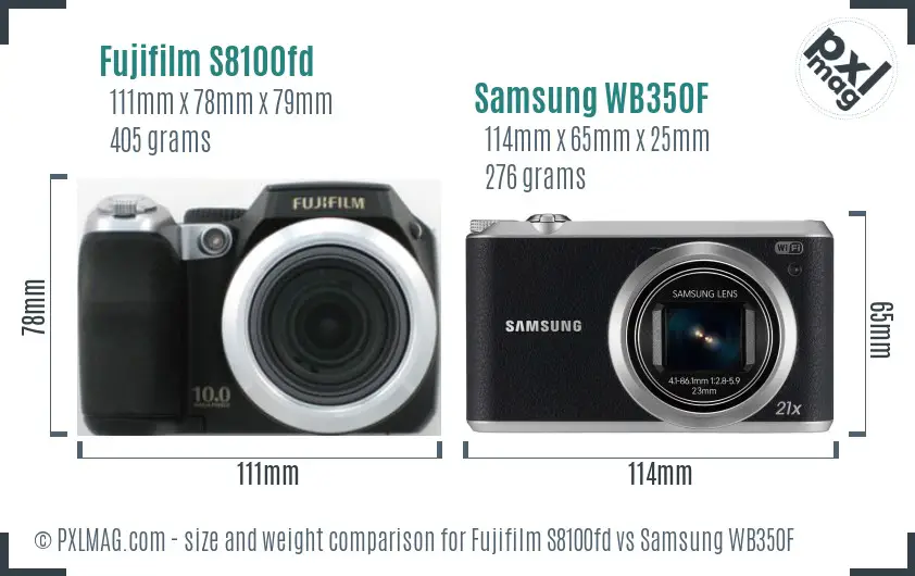 Fujifilm S8100fd vs Samsung WB350F size comparison