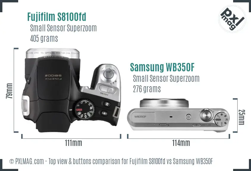 Fujifilm S8100fd vs Samsung WB350F top view buttons comparison