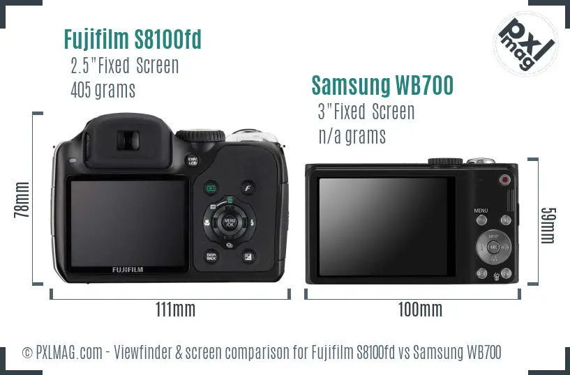 Fujifilm S8100fd vs Samsung WB700 Screen and Viewfinder comparison