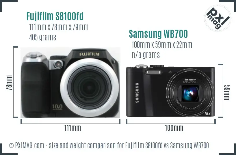 Fujifilm S8100fd vs Samsung WB700 size comparison Fujifilm S8100fd vs Samsung WB700 size comparison