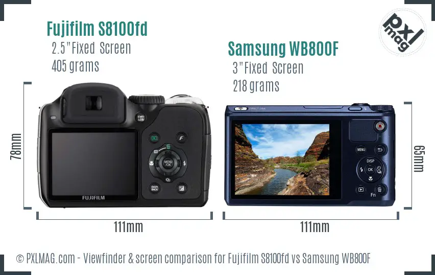 Fujifilm S8100fd vs Samsung WB800F Screen and Viewfinder comparison Fujifilm S8100fd vs Samsung WB800F Screen and Viewfinder comparison