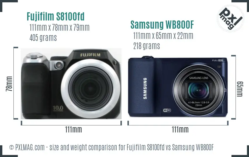 Fujifilm S8100fd vs Samsung WB800F size comparison Fujifilm S8100fd vs Samsung WB800F size comparison